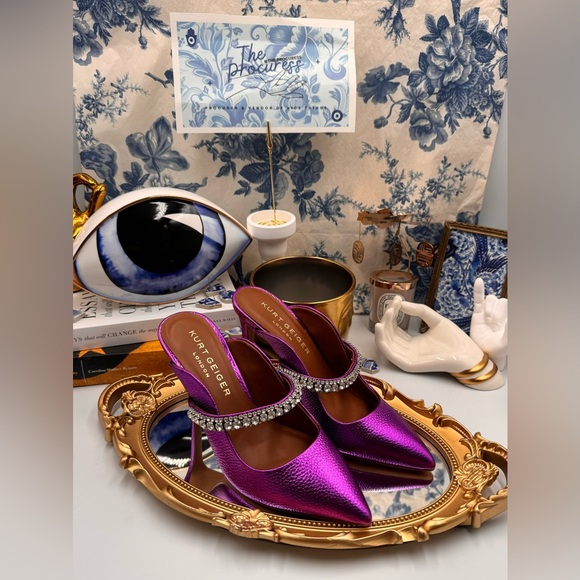 🆕 KURT GEIGER 🧿 NWOT Duke Pointed Toe Embellished Pump Mule - Size 6 - Picture 2 of 16